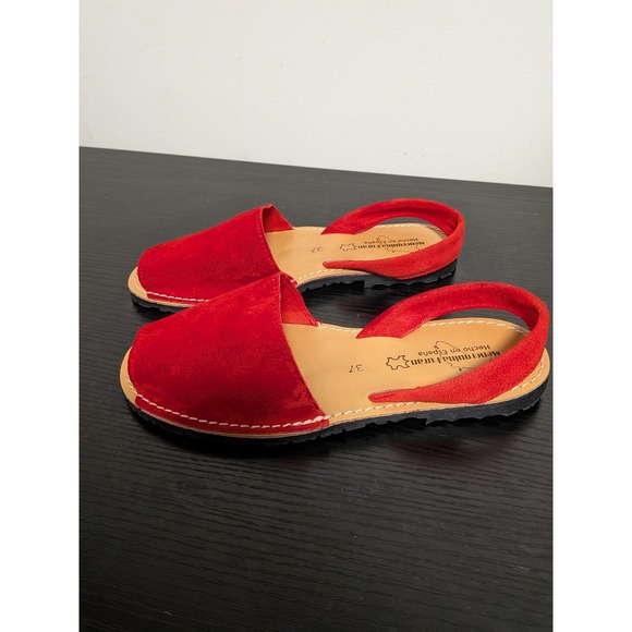 Menorquina Furan Red Suede Avarca Sandals Spain Slingback Peep Toe Flats US 6.5 - Picture 3 of 9